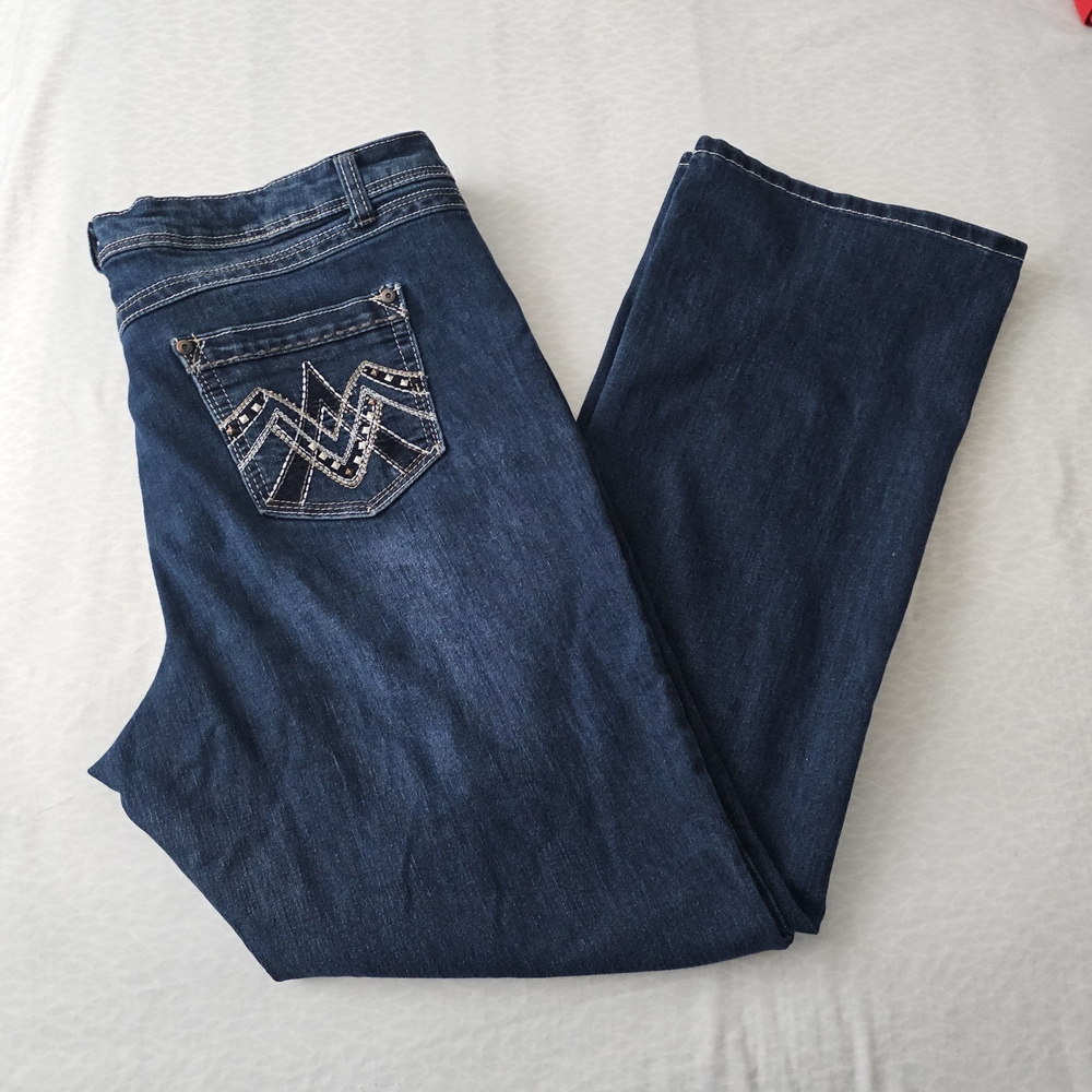 MXM Dark Blue Boot Cut Jeans Studded Back Pocket Plus Size 18